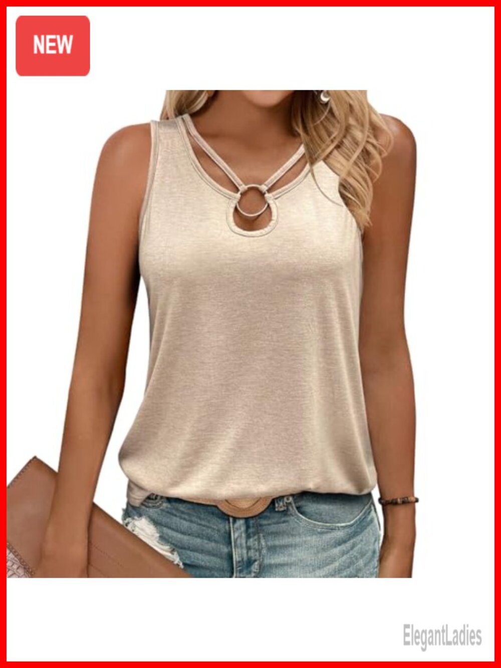 Womens Tank Top Sleeveless Keyhole Neck Cut Out Casual Loose Fit Summer